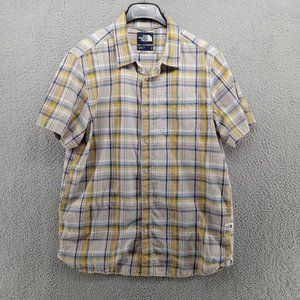 The North Face Shirt Mens Large Yellow Blue Beige Balmoral Plaid Button‎ Up